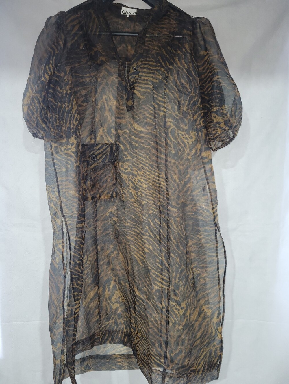 GANNI Tiger-Print Organza Dress - Picture 4 of 7